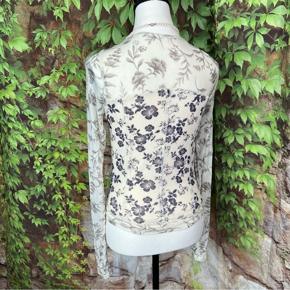 FREE PEOPLE Cream and Black Mesh Stretch Betty Garden Fitted Top, M - Picture 4 of 10